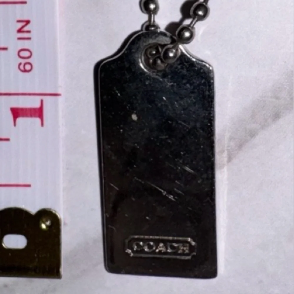 Coach Silver Hangtag Fob Keychain w Silver ball chain 1.25” long